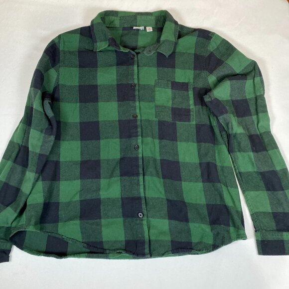 Betty Boop Tops - Betty Boop Green Plaid Flannel Betty Boop on Back M Cotton Green Shirt